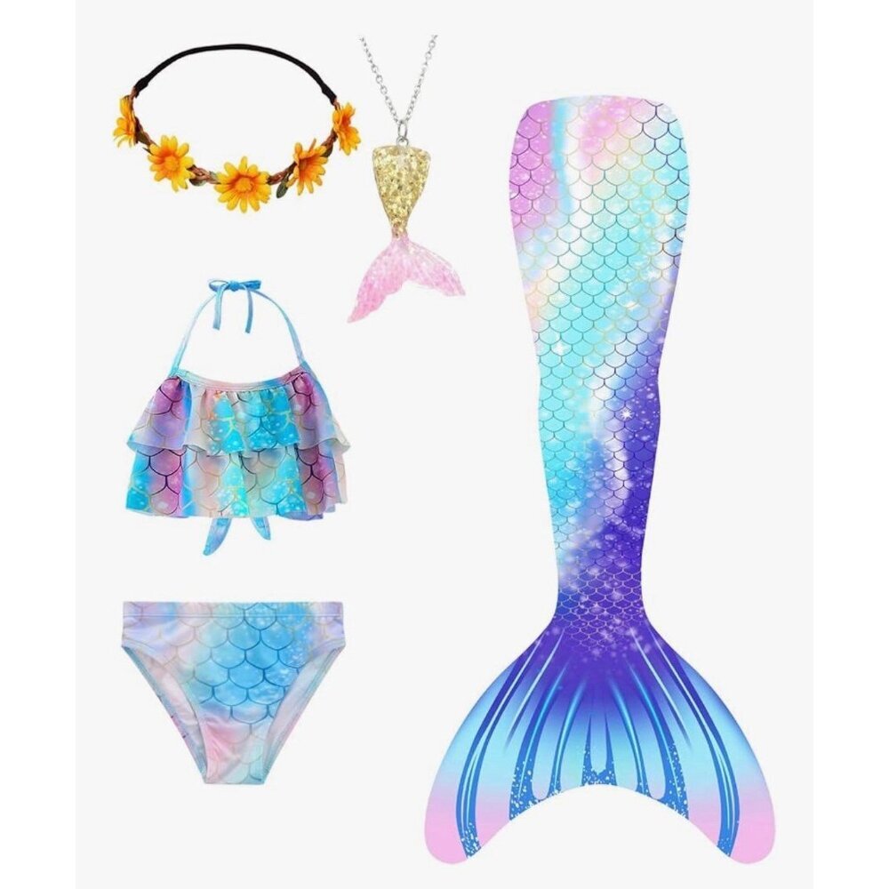 NEW Girls Mermaid Bikini Coverup Mermaid Tail set size 10-12yrs
